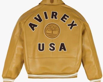 Kurtka bomberka Avirex USA Varsity, oryginalna skóra bydlęca w kolorze brązowym, streetwear