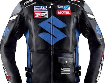 Suzuki MotoGP Leather Racing Jacket: Cowhide, CE Armor