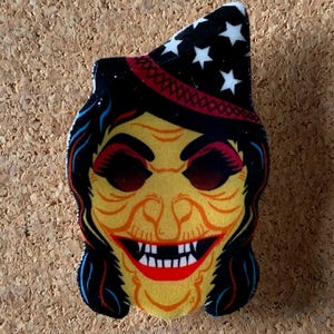 Vintage style Halloween mask Ugly Witch Pin.
