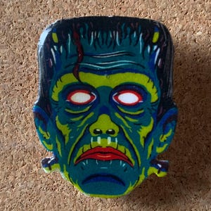 Vintage style Halloween mask Frankenstein’s Monster Pin.