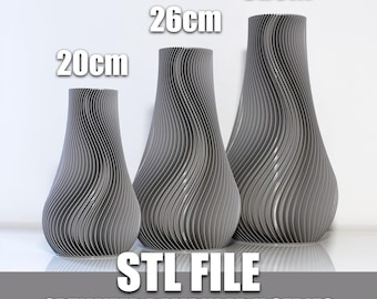 Nova Vase Set of 3 | STL File with Commercial License | Double-Swing Design | For 3D Printing & Resale