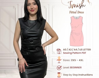Fitted Draped Dress Sewing Pattern PDF - Sleeveless Design for Women Beginner 2XS-4XL
