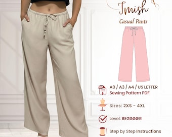 Palazzo Wide Leg Pants PDF Sewing Pattern | Drawstring Elastic Waist | Beginner | Sizes 2XS-4XL