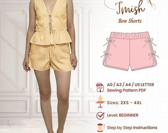 Shorts Sewing Pattern PDF - Women's Bow Tie Side with Elastic Waist - Summer Easy Beginner