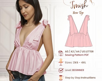 Women's Summer Top Sewing Pattern PDF - DIY Blouse for Beginners - Easy Printable - Casual V-Neck