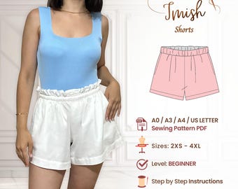 Women Paperbag Shorts PDF Sewing Pattern | Beginner Friendly | Sizes 2XS-4XL | Instant Download