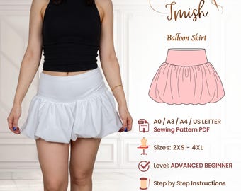 Balloon Mini Skirt PDF Sewing Pattern | Bubble Skirt with Built-in Shorts | 9 Sizes