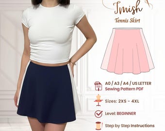 Tennis Skort Sewing Pattern PDF - Pleated Athletic Mini with Built-in Shorts Attached - Stretch Fabric