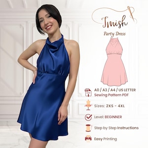 Patron de robe drapée dos nu PDF - Mini dos nu trapèze pour cocktails - Satin téléchargement numérique