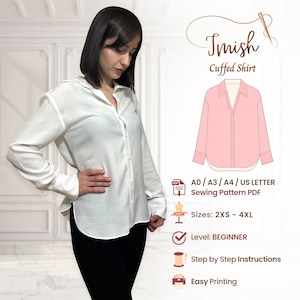 Shirt Sewing Pattern PDF - Women's Classic Button-Up with Collar & Cuffs - Long Sleeve Blouse