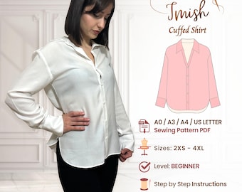 Shirt Sewing Pattern PDF - Women's Classic Button-Up with Collar & Cuffs - Long Sleeve Blouse