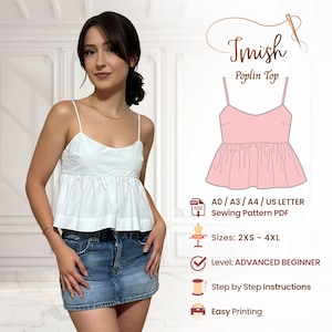 Babydoll Top Sewing Pattern PDF | Peplum Blouse Pattern for Women | Beginner Summer Top | Sizes 2XS-4XL | Easy DIY Strappy Top Pattern