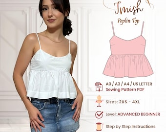 Babydoll Top Sewing Pattern PDF | Peplum Blouse Pattern for Women | Beginner Summer Top | Sizes 2XS-4XL | Easy DIY Strappy Top Pattern