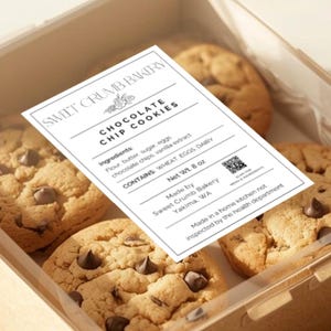 COTTAGE Food Law LABEL, Baked Goods Sticker, Home Baker Packaging, 2x3 Allergen Ingredient QR Code Tag, Digital Download (Canva Template)
