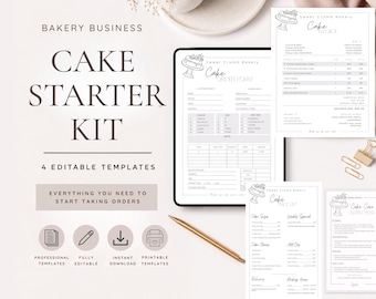 Cake Order Form Bundle, Bakery Business Kit, Pricing Calculator Invoice Care Card, Canva Editable, Microbakery Starter Kit