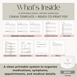 Medical Binder Printable Bundle, Medication Tracker Vitals Log PRN Pill Log, Caregiver Health Organizer Post Surgery image 4