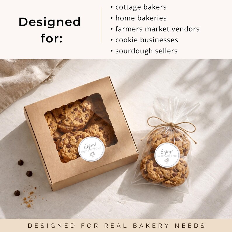 Baked With Care Bakery Label Template, Editable Microbakery Packaging ...