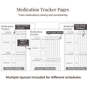 Medical Binder Printable Bundle, Black and White Low Ink, Medication Tracker Vitals Log PRN Pill Log, Caregiver Organizer image 5