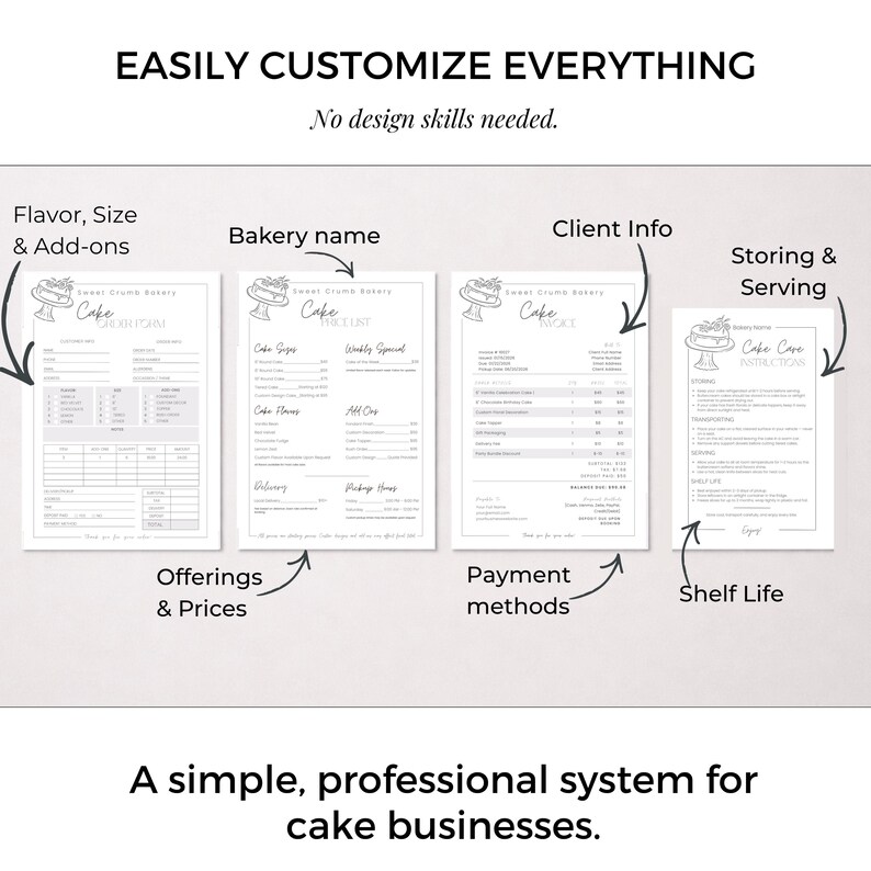 Cake Order Form Bundle, Printable Bakery Business Kit, Price List ...