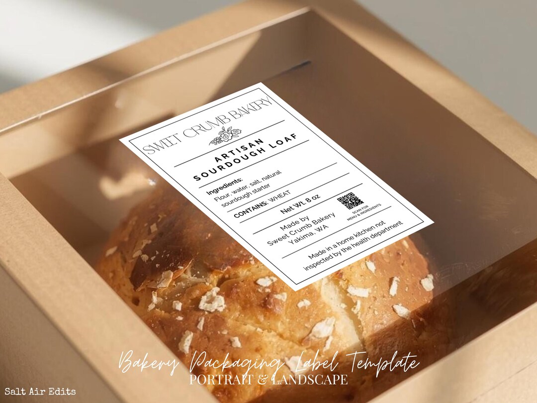 Bakery Product Packaging Label Template, Editable Microbakery Roll ...