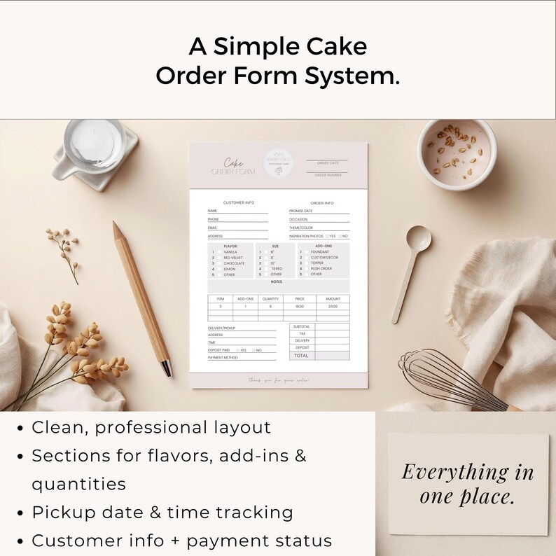 Cake Order Form Template, Custom Cake Order Sheet, Home Baker Canva ...