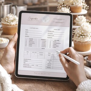 Plantilla de formulario de pedido de cupcakes, hoja personalizada para pasteleros de cupcakes, editable en Canva, negocio de repostería casera