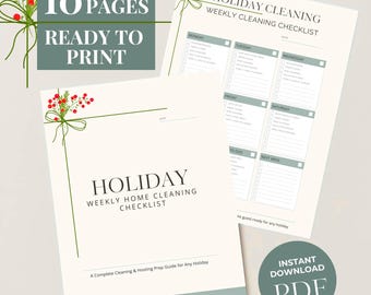 Holiday Home Cleaning Checklist, Printable Weekly House Cleaning Schedule PDF, Home Organizer Planner