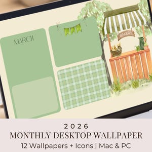 2026 Monthly Desktop Wallpaper Calendar, Whimsical Bakery Theme, Folder Icons (Digital Download for Desktop Setup)