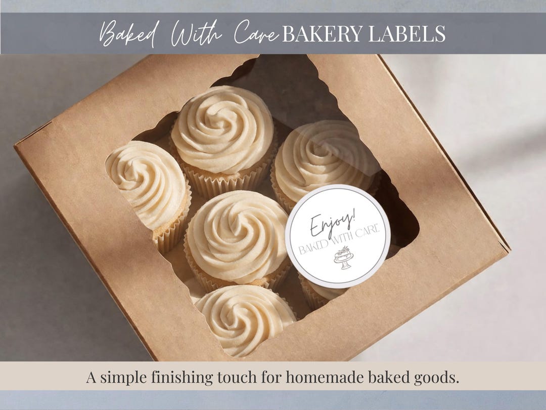 Baked With Care Bakery Label Template, Editable Microbakery Packaging ...