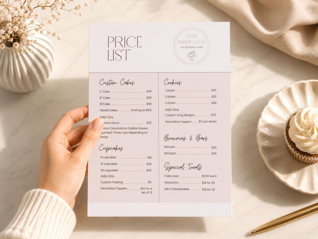 Editable Bakery Price List Template, Canva Pricing Sheet for Home ...
