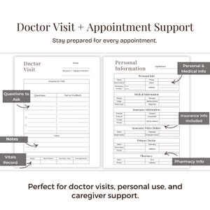 Medical Binder Printable Bundle, Black and White Low Ink, Medication Tracker Vitals Log PRN Pill Log, Caregiver Organizer image 8