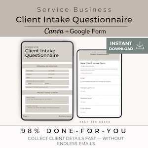 Client Intake Form Template, Service Business Editable Canva Google Questionnaire