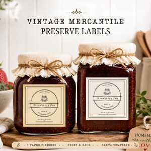 Vintage Mercantile Preserve Label Template, Editable Canva Square Sticker, General Store Kraft Cream Manila, Jam Jar Farm Tag