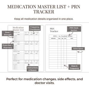 Medical Binder Printable Bundle, Black and White Low Ink, Medication Tracker Vitals Log PRN Pill Log, Caregiver Organizer image 6