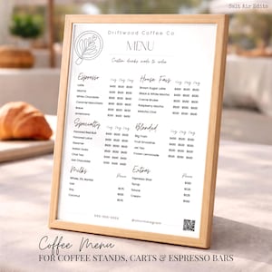 Coffee Drink Menu Template, Espresso Stand Drink Order Form, Specialty Energy Drink Bar Price List Flyer, Cafe Cart Offerings Board, Canva