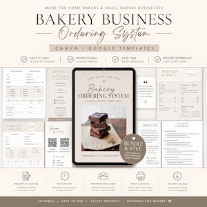 Sistema de pedidos de panadería, formulario de pedido, contrato, factura, guía de precios, Google Canva Home Baker, Cottage Food
