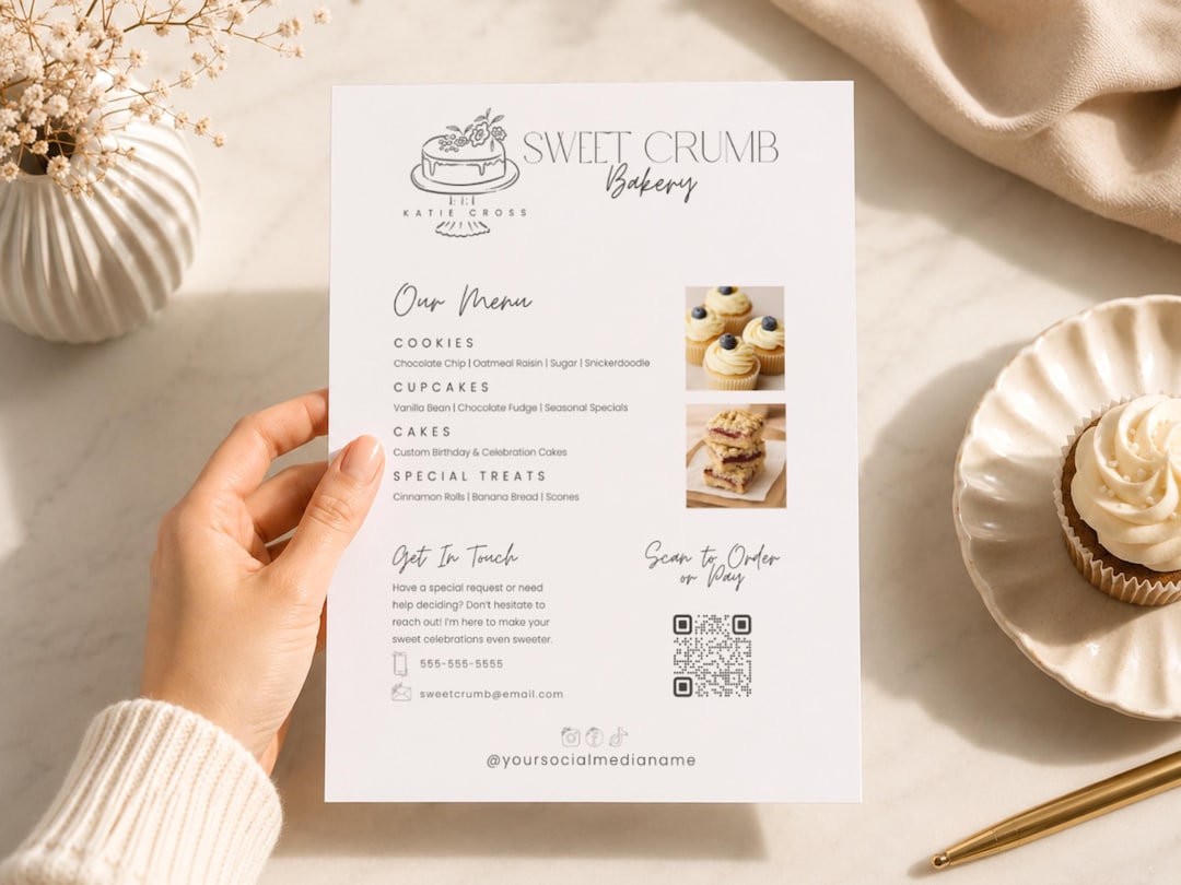 Minimal Bakery Menu Flyer Template, Editable Canva Home Baker Price ...