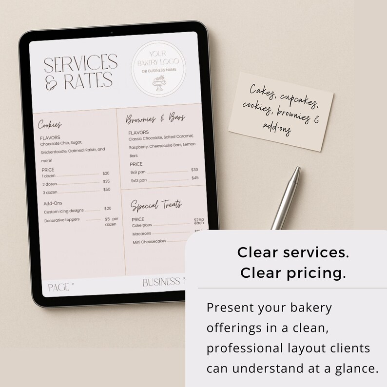 Bakery Pricing Guide Template, 8 Page Services Rate Sheet, Home Baker ...