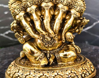 Panchmukhi-Ganesha-Figur in Antik-Optik, Ganpati-Statue aus Messing, hinduistische Dekoration, Einzugsgeschenk