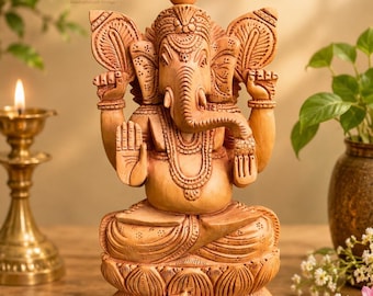 Handgeschnitzte Ganesha Statue | Lord Ganesh Idol für Hausaltar | Elefantengott Ganpati Murti