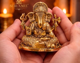 Handgefertigte Ganesh-Statue aus Messing, hinduistische Ganesha-Skulptur für die Dekoration des Haustempels, spirituelles Geschenk