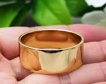 Solid Polished Brass Ring, Unisex Jewelry, Minimalist Wide Barrel Ring, Chunky Brass Band