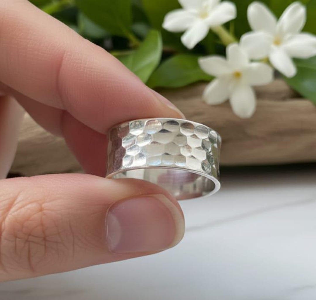 Sterling Silver Hammered Ring - Classic Wide Band, Thumb Statement ...