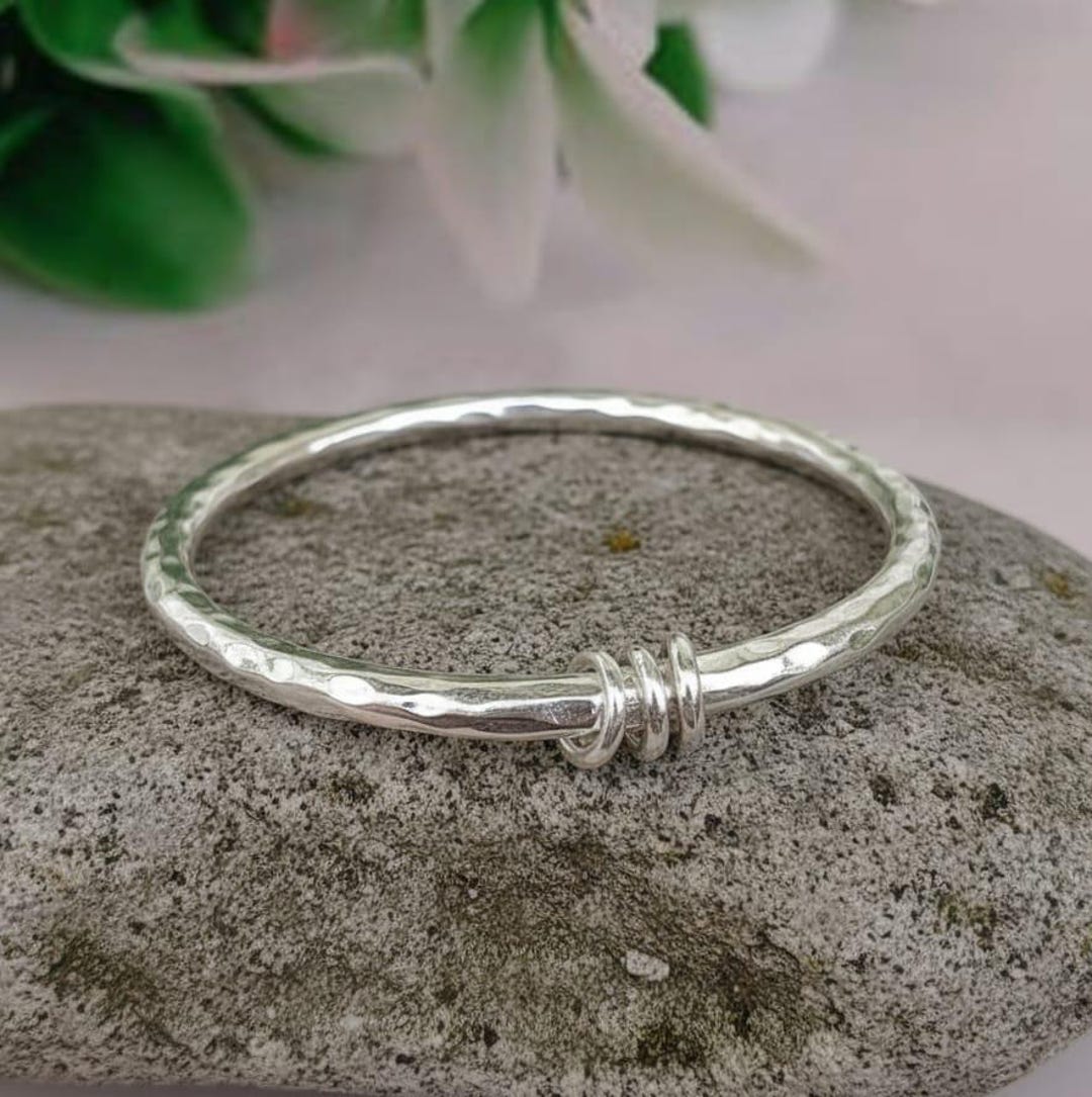 Hammered Sterling Silver Bangle, Three Spin Meditation Bracelet - Etsy