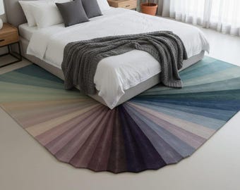 Hand Tufted Wool Rug | Gradient Sunburst Fan Pattern, Modern Bedroom Carpet
