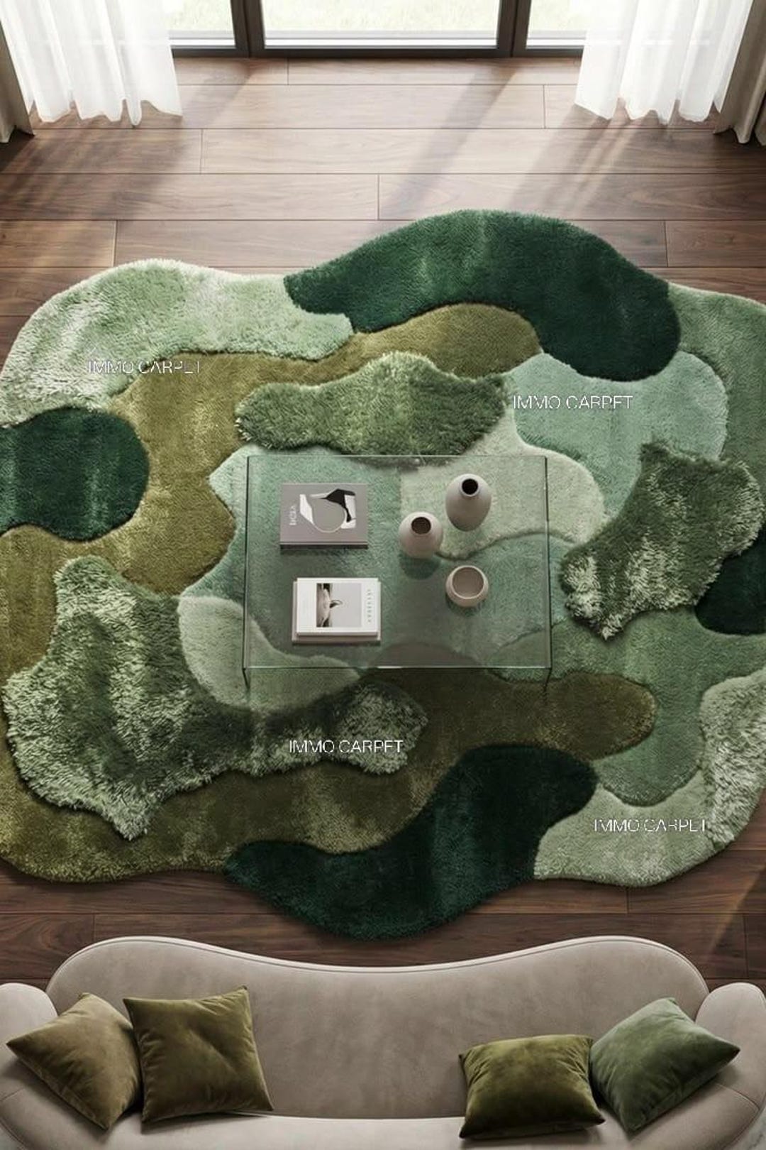 Olive Green Contemporary Rug, Hand Tufted Abstract Wool Carpet, Luxury ...
