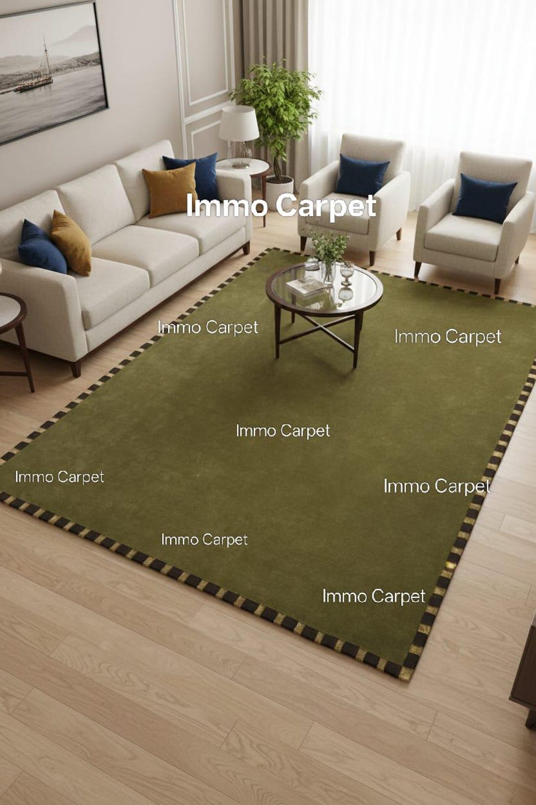 Olive Green Outdoor Area Rug With Border | Modern Patio Garden Carpet ...