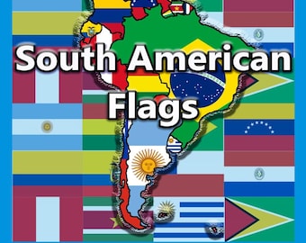 12 Country Flags of South America Continent: High-Resolution 300 dpi PNG Images (Digital Download)