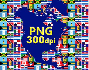 North America Flags of 23 Countries PNG Bundle | High-Resolution 300 dpi Digital Download
