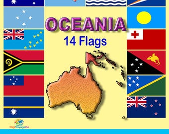 14 Country Flags of Oceania 300 dpi Resolution PNG format (Instant Download)